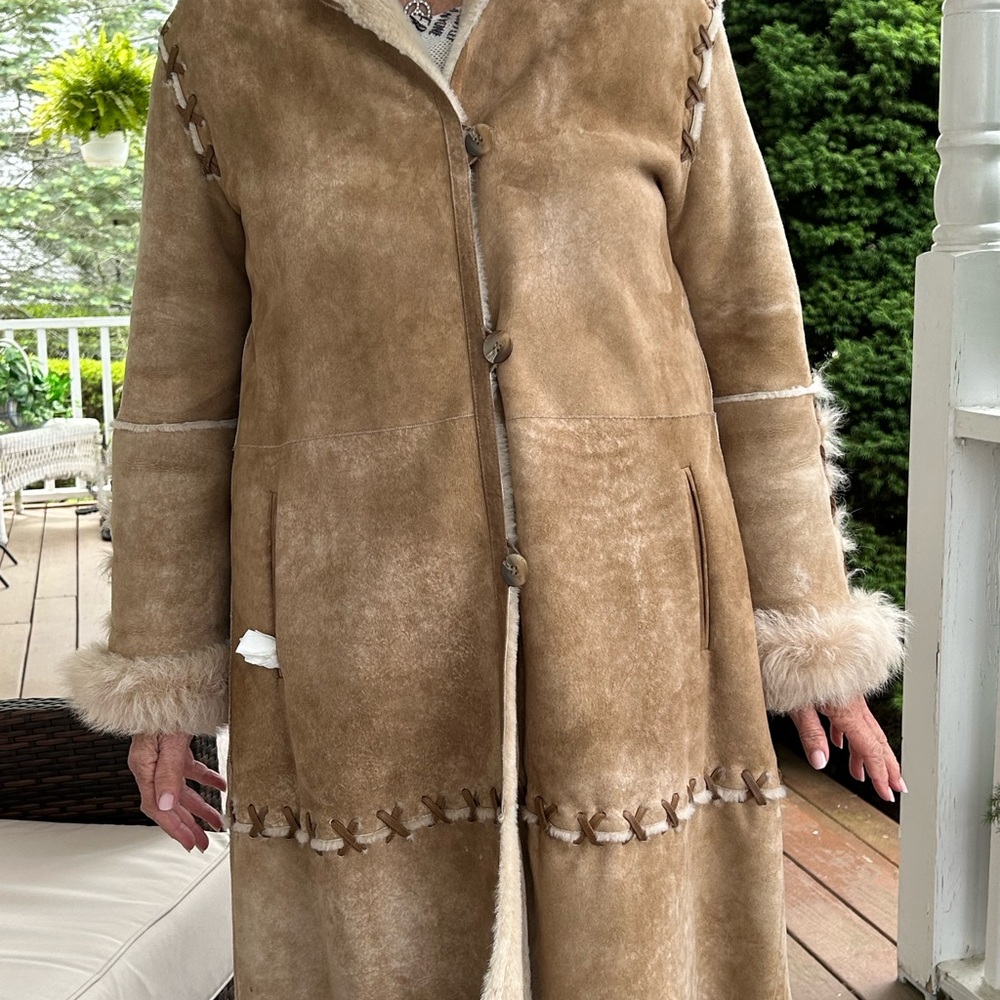 Tan Teddy Jacket with Stand Collar and Pom-Pom Detail